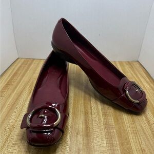 Cole Haan (Nikeair) Red Patent Leather Buckle Slip On Square Toe Flats Sz 7AA